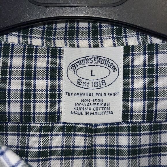 Brooks Brothers non iron Golden Fleece Logo Green Check Plaid supima shirt L - Picture 3 of 4